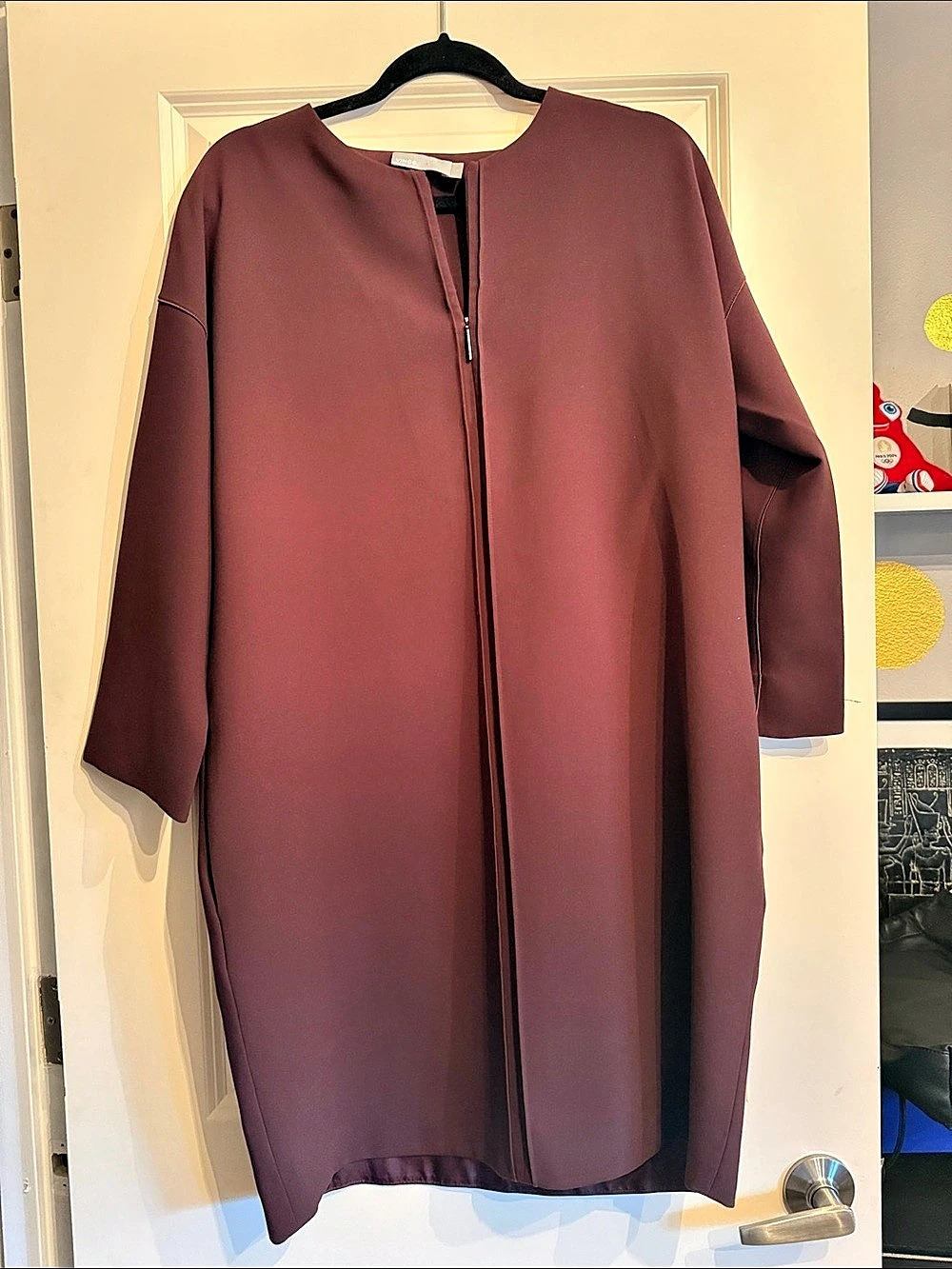 Vince - Long Sleeve Zip Front Coat in Dark Brown -  size Large